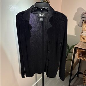 Trending cardigan JKLA Black Ribbed supermodel style loose Cardigan w buttons M